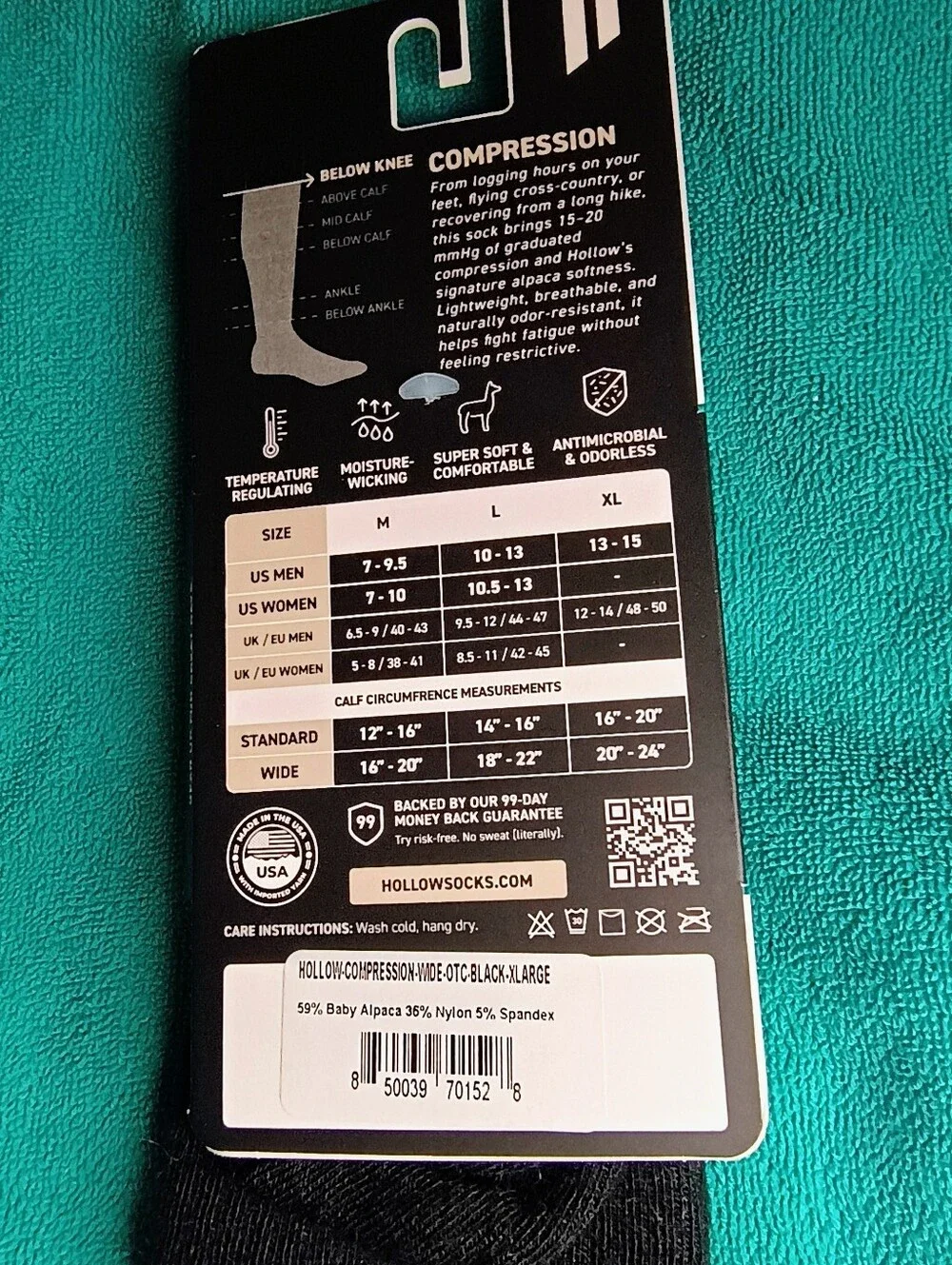 Hollow Brand Performance Alpaca Compression Socks - Black XL